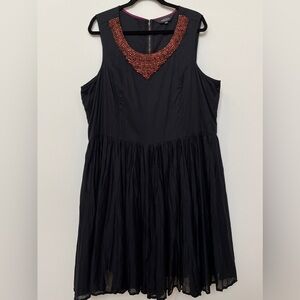 Michel Studio Collection Flowy Black Sleeveless Cotton Dress Bead Embellishment